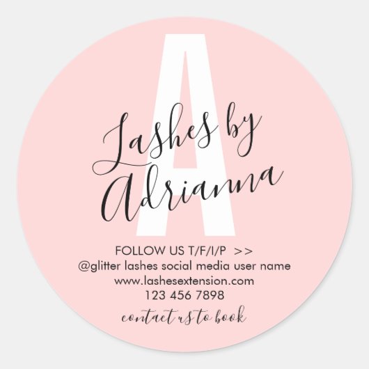 Verzorging na wimper extensie roze monogram ronde sticker (Voorkant)