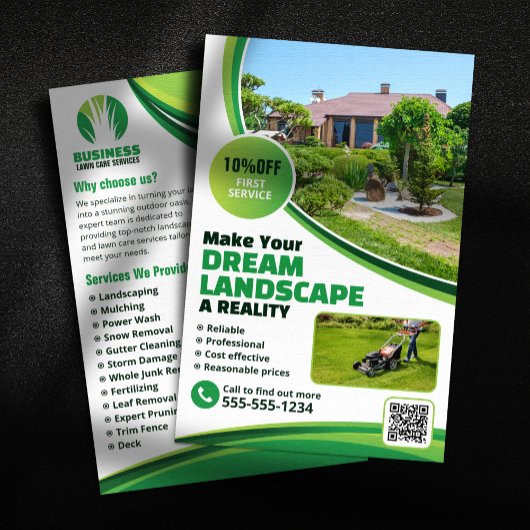 Verzorging van gazons, landschapsarchitectuur, gra flyer