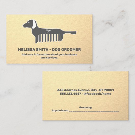 verzorging van huisdieren | Slank metallic Afsprakenkaartje (Voorkant / Achterkant)