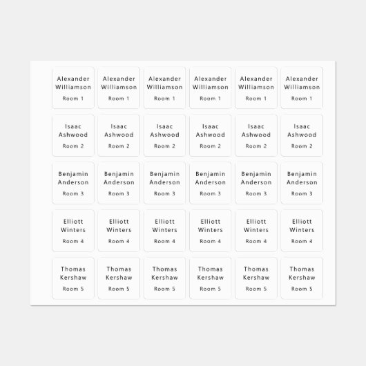 Verzorgingshuis Bewoner Naam Kamer Nummer Labels (Vel)