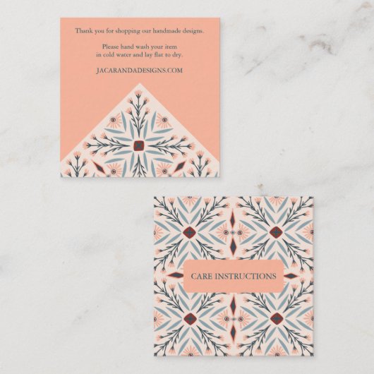 VERZORGINGSINSTRUCTIES Elegante Bloemen Tegels Geo Vierkante Visitekaartje (Voorkant / Achterkant)