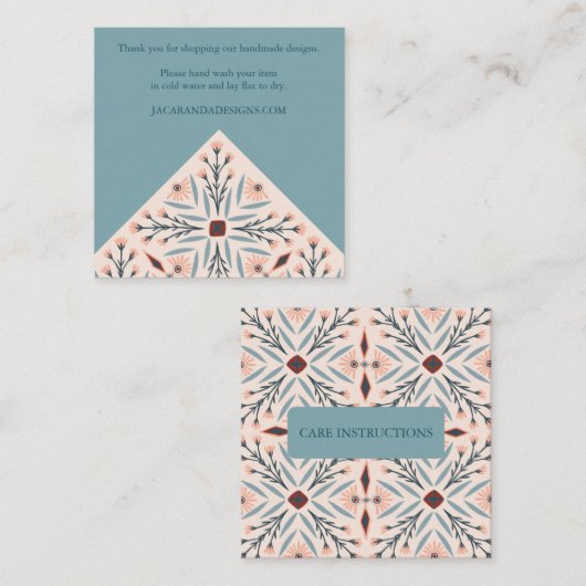 VERZORGINGSINSTRUCTIES Elegante Bloemen Tegels Geo Vierkante Visitekaartje (Voorkant / Achterkant)