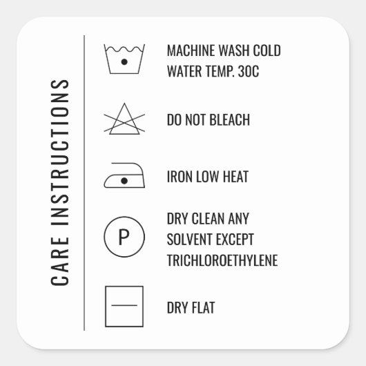 Verzorgingsinstructies Kleding Product Vierkante S Sticker (Voorkant)