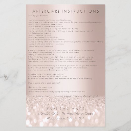Verzorgingsinstructies Roze Glitter Electrolyse1 Flyer (Achterkant)