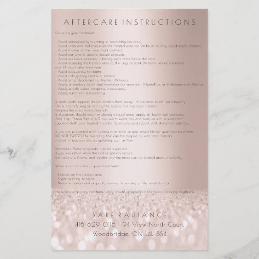 Verzorgingsinstructies Roze Glitter Electrolyse Flyer (Achterkant)