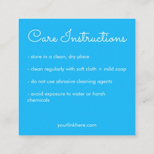 Verzorgingsinstructies Sparkling Sun Schattige Cha Vierkante Visitekaartje (Achterkant)