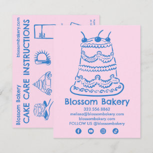 Verzorgingsinstructies voor cake bakkerij bruiloft bedankkaart