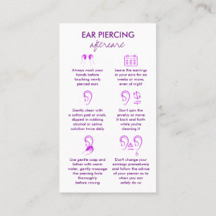 Verzorgingsinstructies voor oor piercing extensies visitekaartje