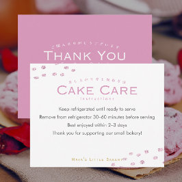 Verzorgingsinstructies voor Roze Glitter Stip Cake Bedankkaart