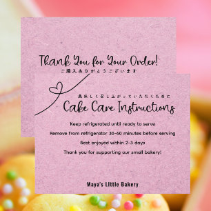 Verzorgingsinstructies voor Roze Kraft Hart Cake Bedankkaart