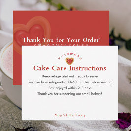 Verzorgingsinstructies voor Rustic Red Heart Cake Bedankkaart