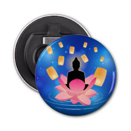Vesak dag Boeddha op Lotus lantaarn Vaisakha Button Flesopener
