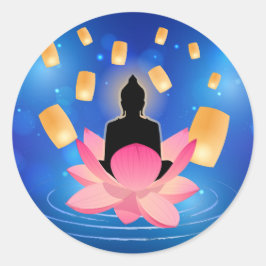 Vesak dag Boeddha op Lotus lantaarn Vaisakha Ronde Sticker