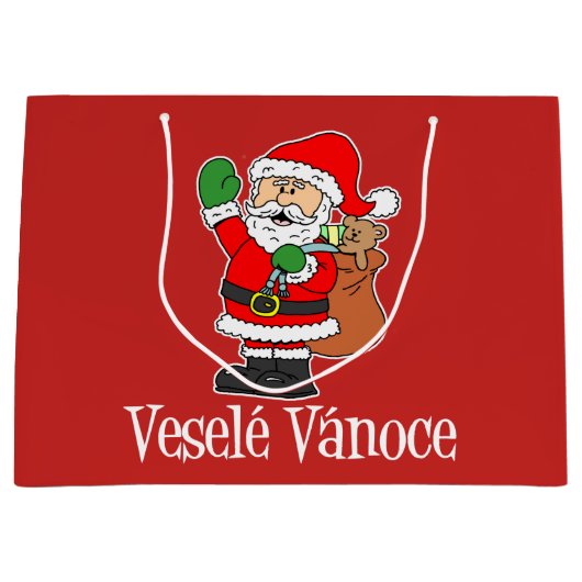 Vesele Vanoce Czech Santa Holiday Red Groot Cadeauzakje (Voorkant)