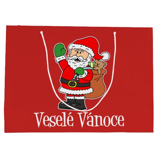Vesele Vanoce Czech Santa Holiday Red Groot Cadeauzakje (Achterkant)