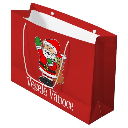 Vesele Vanoce Czech Santa Holiday Red Groot Cadeauzakje (Voorkant Gekanteld)