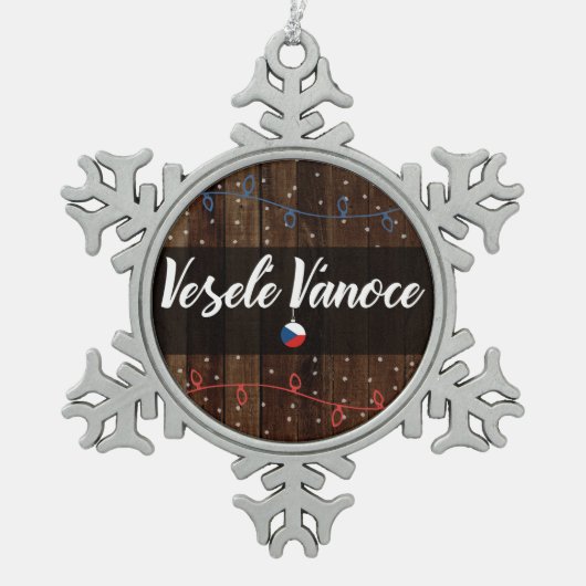 Veselé Vánoce Tsjechisch kerstfeest, Robuuste stij Tin Sneeuwvlok Ornament (Voorkant)