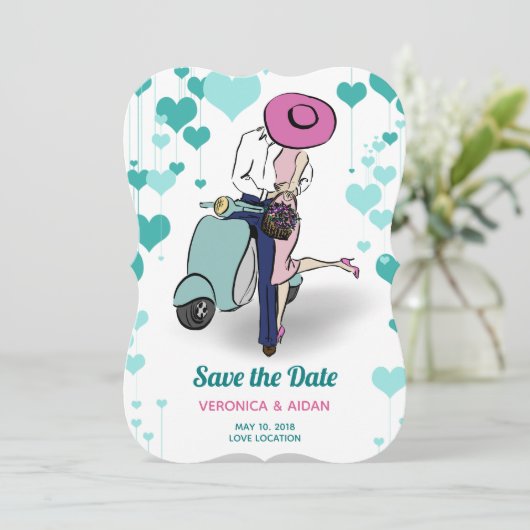 Vespa Koppel Sla de datum op Save The Date (Staand voorkant)