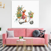 Vespa Scooter meisje met bloemen Canvas Afdruk (Insitu (Woonkamer))