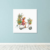 Vespa Scooter meisje met bloemen Canvas Afdruk (Insitu (Houten vloer))