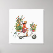 Vespa Scooter meisje met bloemen Canvas Afdruk (Voorkant)