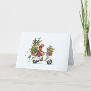 Vespa scooter met bloemen feestdagen kaart