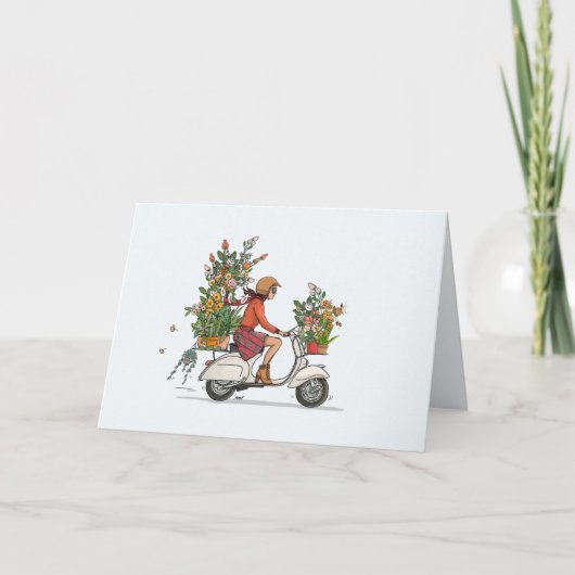 Vespa scooter met bloemen feestdagen kaart (Voorkant)