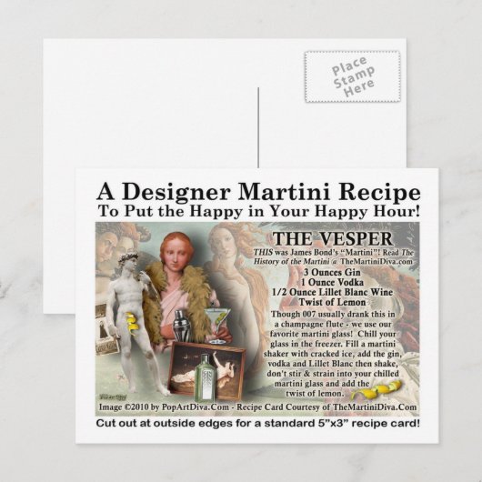 Vesper Martini Recept Briefkaart (Voorkant / Achterkant)
