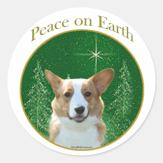 Vest Welsh Corgi Peace Ronde Sticker (Voorkant)