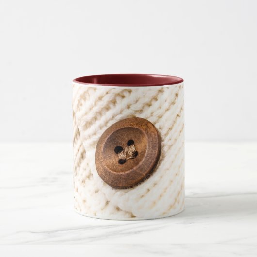 Vesten trui rustieke houten knoop crème bruin mok (Midden)