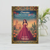 Vestido rojo vintage de quinceañera Gracias Bedankkaart (Staand voorkant)
