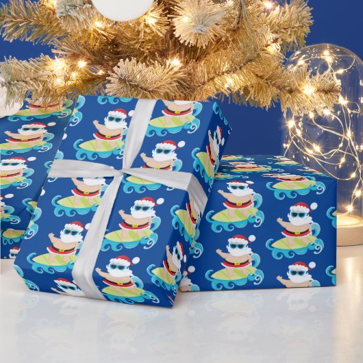 Vestief kerstbetegeld strand surfende kerstman cadeaupapier (Feestdagen)