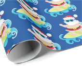 Vestief kerstbetegeld strand surfende kerstman cadeaupapier (Rol Hoek)