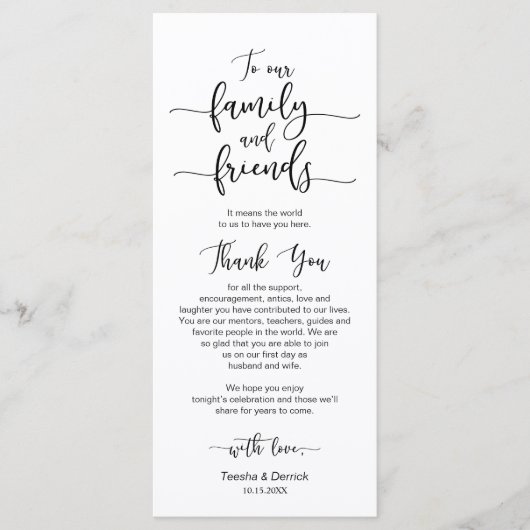 Vestiging bruiloft Hartelijk dank, zwarte letterty Programmakaart (Voorkant)