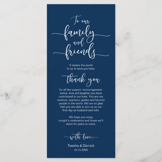 Vestiging van de bruiloft Dank u, Navy Blue, kaart (Voorkant)