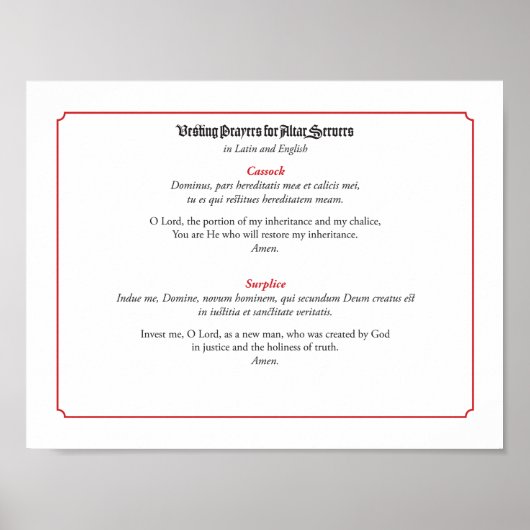 Vesting Prayers for Altar Servers (Cassock) Poster (Voorkant)