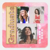 Vet 2024 Goud Roze Sinaasappel Multi Foto Afstuder Vierkante Sticker (Voorkant)