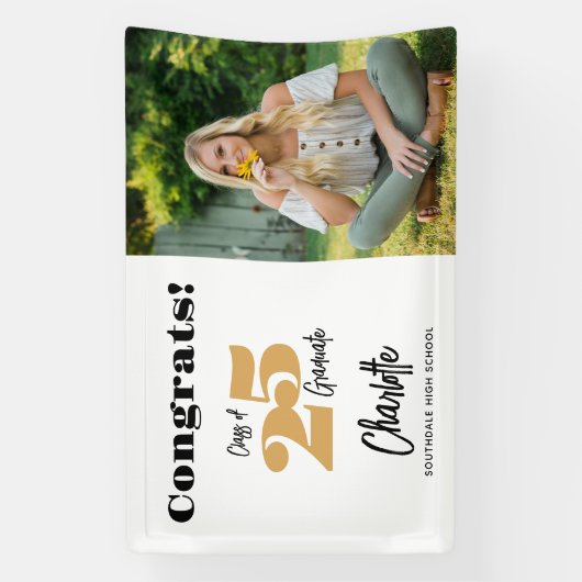 Vet 2024 Gouden Congrats Afstuderen Fotobanner Spandoek (Verticaal)