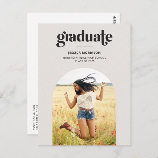 Vet 2025 Afstuderen Neutraal Grijs Foto Afstuderen Briefkaart (Voorkant / Achterkant)