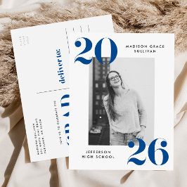 Vet 2025 Blauwe belettering Foto Afstudeerfeest Uitnodiging Briefkaart