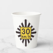 Vet 30 kmh snelheidslimiet Sunburst verkeersbord Papieren Bekers (Voorkant)