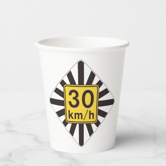 Vet 30 kmh snelheidslimiet Sunburst verkeersbord Papieren Bekers (Voorkant)