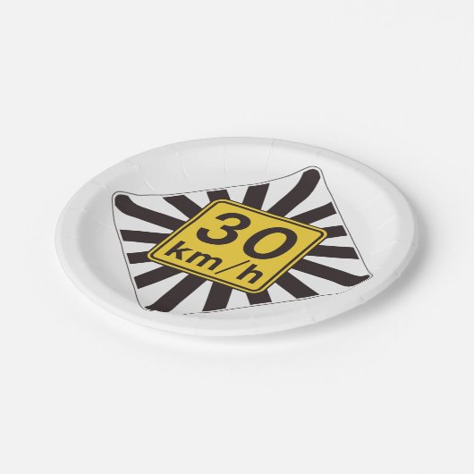 Vet 30 kmh snelheidslimiet Sunburst verkeersbord Papieren Bordje (Gekanteld)