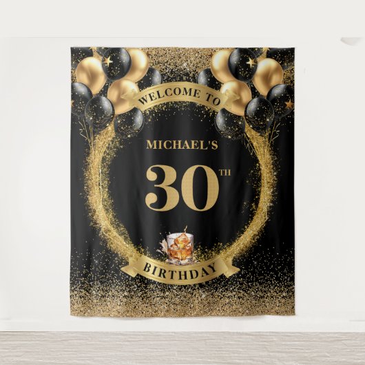 Vet 30e Man Verjaardag Whiskey Celebration Backdro Wandkleed (Voorkant)