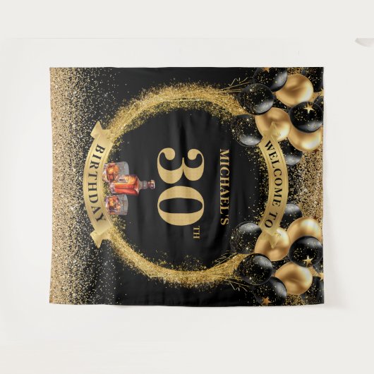 Vet 30e Man Verjaardag Whiskey Verjaardag Viering Wandkleed (Voorkant (horizontaal))