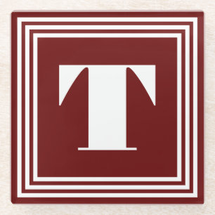 Vet 3 Lijst monogram   Donkerrood Glazen Onderzetter