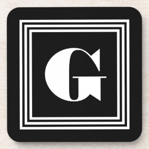 Vet 3 Lijst monogram   Zwart-wit Bier Onderzetter