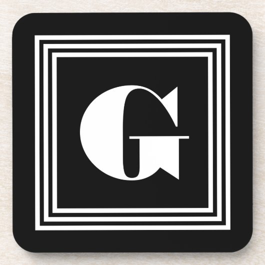 Vet 3 Lijst monogram | Zwart-wit Bier Onderzetter (Voorkant)