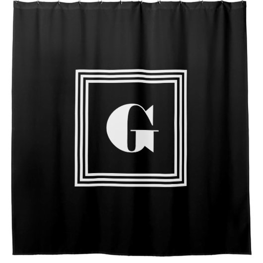 Vet 3 Lijst monogram | Zwart-wit Douchegordijn (Voorkant)