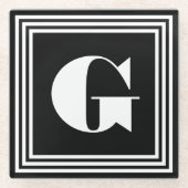 Vet 3 Lijst monogram | Zwart-wit Glazen Onderzetter (Voorkant)